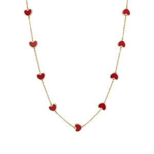 Coral Hearts Necklace 14K Italian Gold Red Heart Necklace